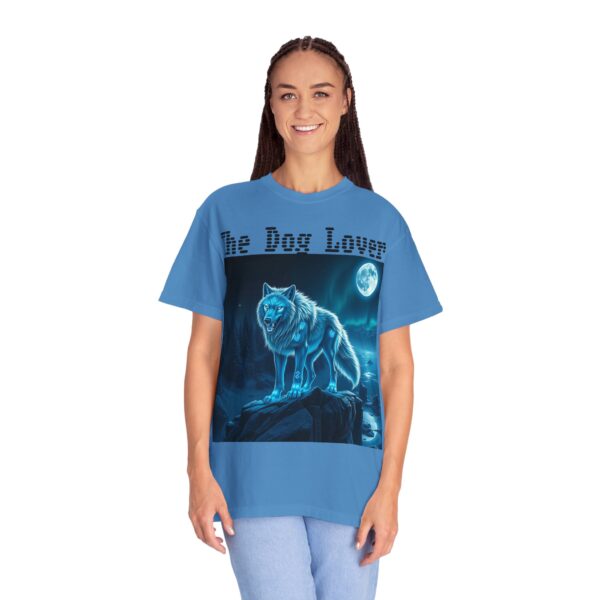 Unisex Dog Lover Garment-Dyed T-Shirt – Nighttime Wolf Design - Image 2