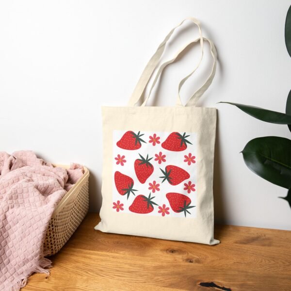 Strawberry Print Cotton Canvas Tote Bag - Eco-Friendly Shopping Bag for Farmers' Markets & Everyday Use - Image 9
