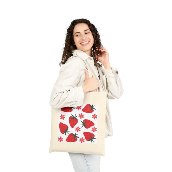 Strawberry Print Cotton Canvas Tote Bag - Eco-Friendly Shopping Bag for Farmers' Markets & Everyday Use - Image 6