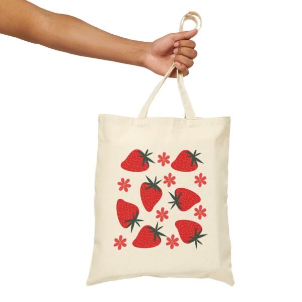 Strawberry Print Cotton Canvas Tote Bag - Eco-Friendly Shopping Bag for Farmers' Markets & Everyday Use - Image 8