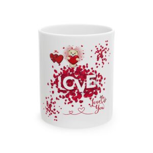 Love You Floral Ceramic Mug - Heart Design for Valentine's Day