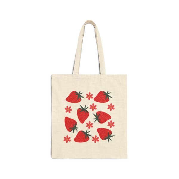 Strawberry Print Cotton Canvas Tote Bag - Eco-Friendly Shopping Bag for Farmers' Markets & Everyday Use - Image 2