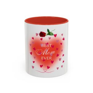 Best Mom Ever Accent Coffee Mug - Heart & Rose Design