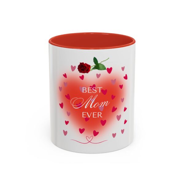 Best Mom Ever Accent Coffee Mug - Heart & Rose Design