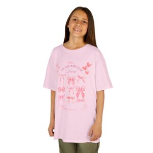 Girls' Love and Bows Heavy Cotton Tee - Cute, Comfortable Kids T-Shirt