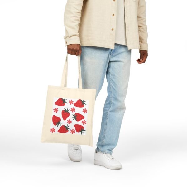 Strawberry Print Cotton Canvas Tote Bag - Eco-Friendly Shopping Bag for Farmers' Markets & Everyday Use - Image 5