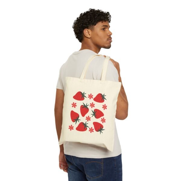 Strawberry Print Cotton Canvas Tote Bag - Eco-Friendly Shopping Bag for Farmers' Markets & Everyday Use - Image 3