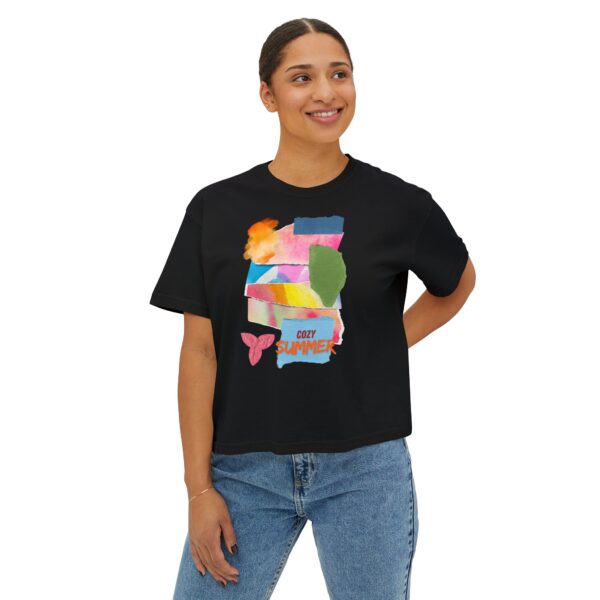 Cozy Summer Boxy Tee – Vibrant Watercolor for Women - Image 33