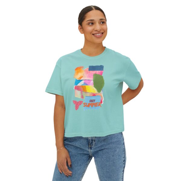 Cozy Summer Boxy Tee – Vibrant Watercolor for Women - Image 27