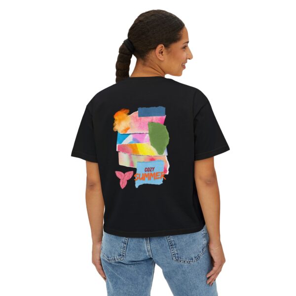 Cozy Summer Boxy Tee – Vibrant Watercolor for Women - Image 34