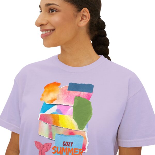 Cozy Summer Boxy Tee – Vibrant Watercolor for Women - Image 42