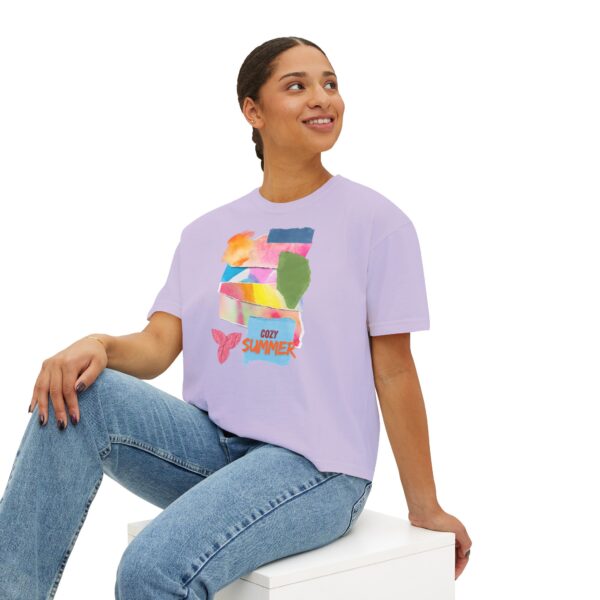 Cozy Summer Boxy Tee – Vibrant Watercolor for Women - Image 41
