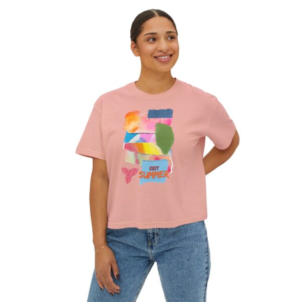 Cozy Summer Boxy Tee – Vibrant Watercolor for Women - Image 9