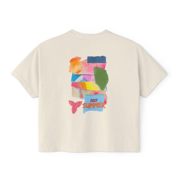Cozy Summer Boxy Tee – Vibrant Watercolor for Women - Image 3