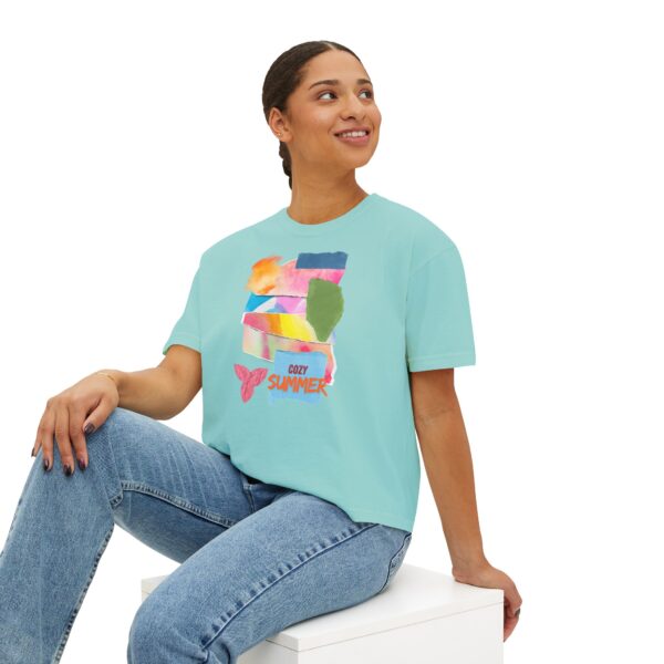 Cozy Summer Boxy Tee – Vibrant Watercolor for Women - Image 29