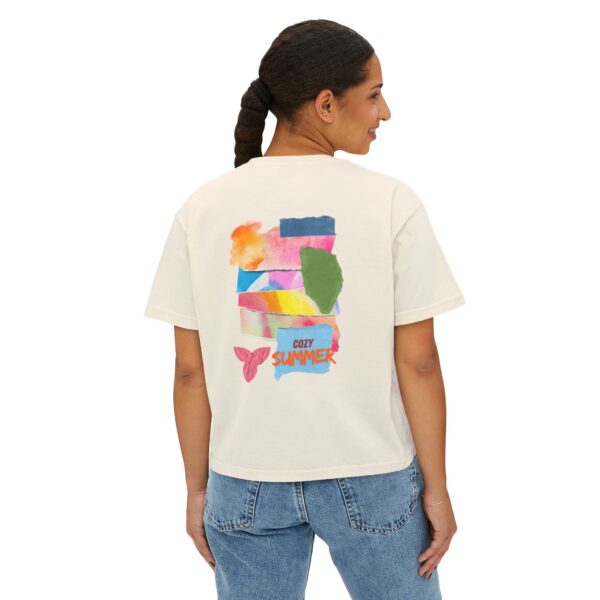 Cozy Summer Boxy Tee – Vibrant Watercolor for Women - Image 5