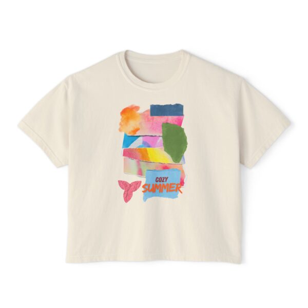 Cozy Summer Boxy Tee – Vibrant Watercolor for Women - Image 2