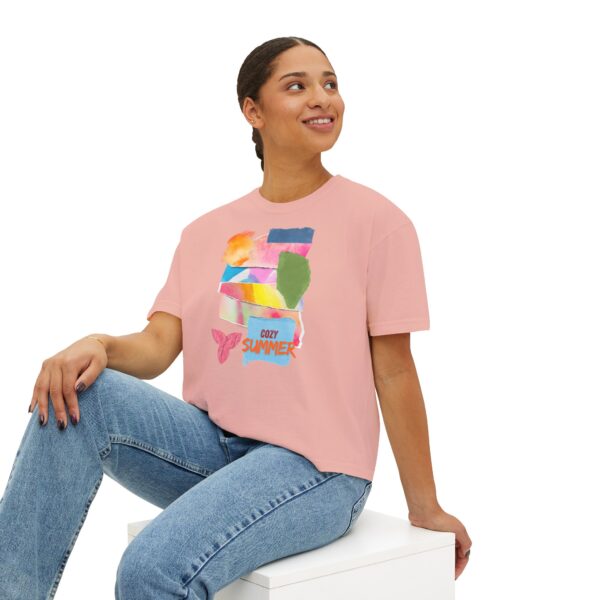 Cozy Summer Boxy Tee – Vibrant Watercolor for Women - Image 11