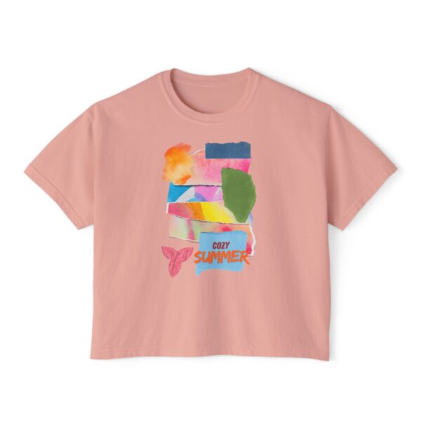 Cozy Summer Boxy Tee – Vibrant Watercolor for Women - Image 7