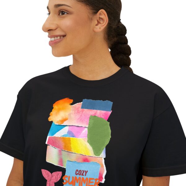Cozy Summer Boxy Tee – Vibrant Watercolor for Women - Image 36