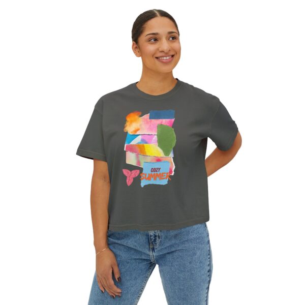 Cozy Summer Boxy Tee – Vibrant Watercolor for Women - Image 21