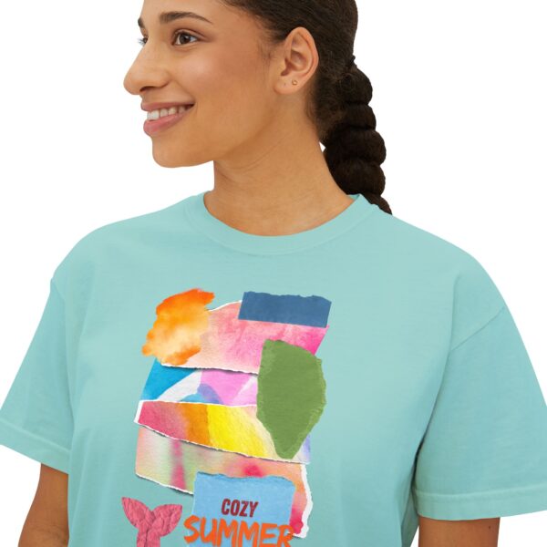 Cozy Summer Boxy Tee – Vibrant Watercolor for Women - Image 30