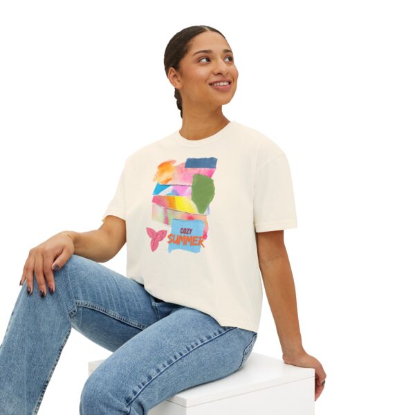 Cozy Summer Boxy Tee – Vibrant Watercolor for Women - Image 6