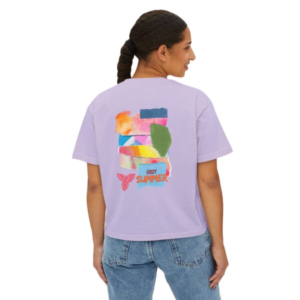 Cozy Summer Boxy Tee – Vibrant Watercolor for Women - Image 40