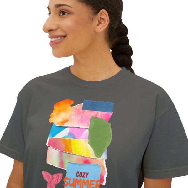 Cozy Summer Boxy Tee – Vibrant Watercolor for Women - Image 24