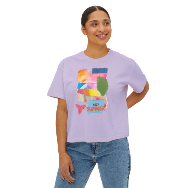 Cozy Summer Boxy Tee – Vibrant Watercolor for Women - Image 39
