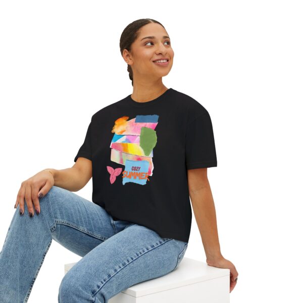 Cozy Summer Boxy Tee – Vibrant Watercolor for Women - Image 35
