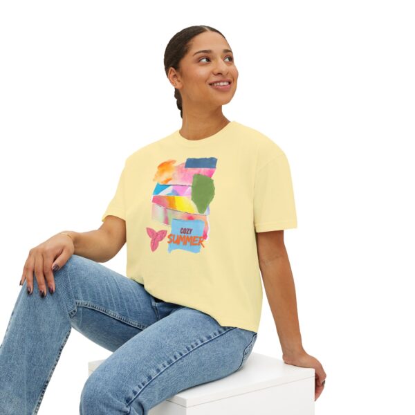 Cozy Summer Boxy Tee – Vibrant Watercolor for Women - Image 17