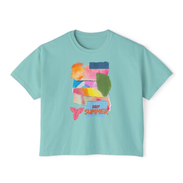 Cozy Summer Boxy Tee – Vibrant Watercolor for Women - Image 25