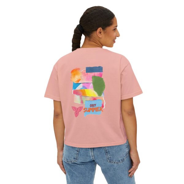 Cozy Summer Boxy Tee – Vibrant Watercolor for Women - Image 10