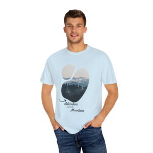 Adventure Awaits T-Shirt, Unisex Garment-Dyed Tee for Nature Lovers, Outdoor Clothing, Hiking Shirt, Gift for Adventurers