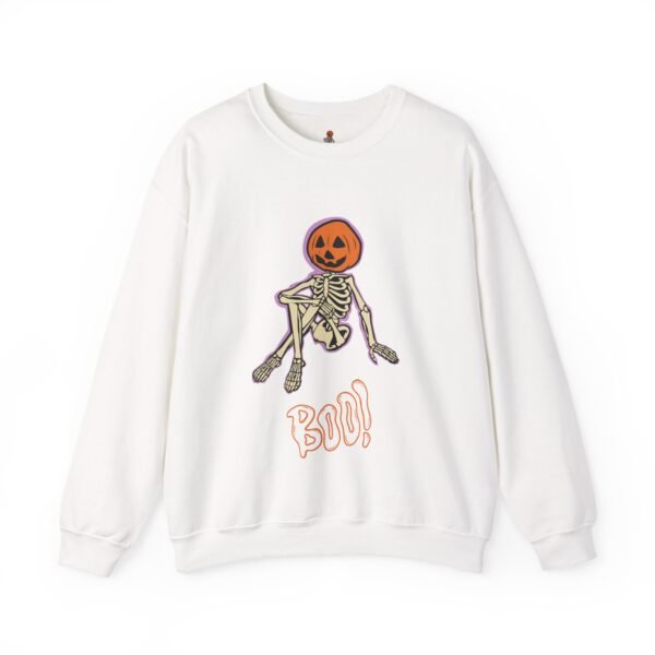 Spooky Skeleton Sweatshirt, Cozy Halloween Crewneck, Unisex Fall Apparel, Cute Pumpkin Design, Boo Statement Sweatshirt - Image 4