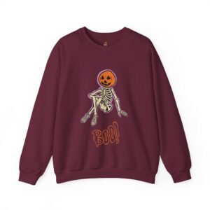 Spooky Skeleton Sweatshirt, Cozy Halloween Crewneck, Unisex Fall Apparel, Cute Pumpkin Design, Boo Statement Sweatshirt