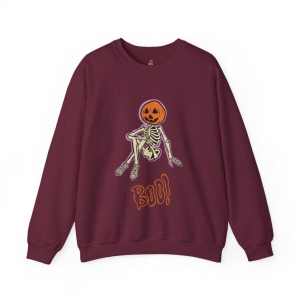 Spooky Skeleton Sweatshirt, Cozy Halloween Crewneck, Unisex Fall Apparel, Cute Pumpkin Design, Boo Statement Sweatshirt