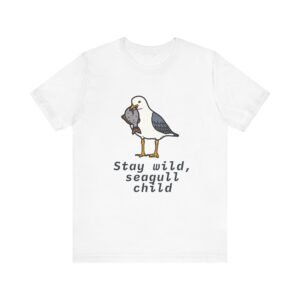 Stay Wild Seagull Child Unisex Tee, Fun Bird Shirt, Casual Wear, Gift for Animal Lovers, Summer Outfit, Nature T-Shirt